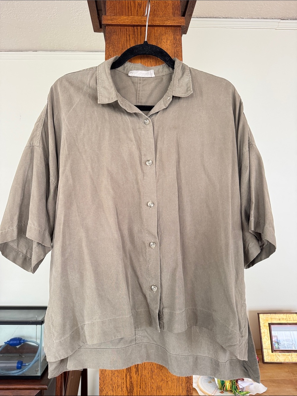 Everlane Olive Green Short Sleeve Button-Up Shirt